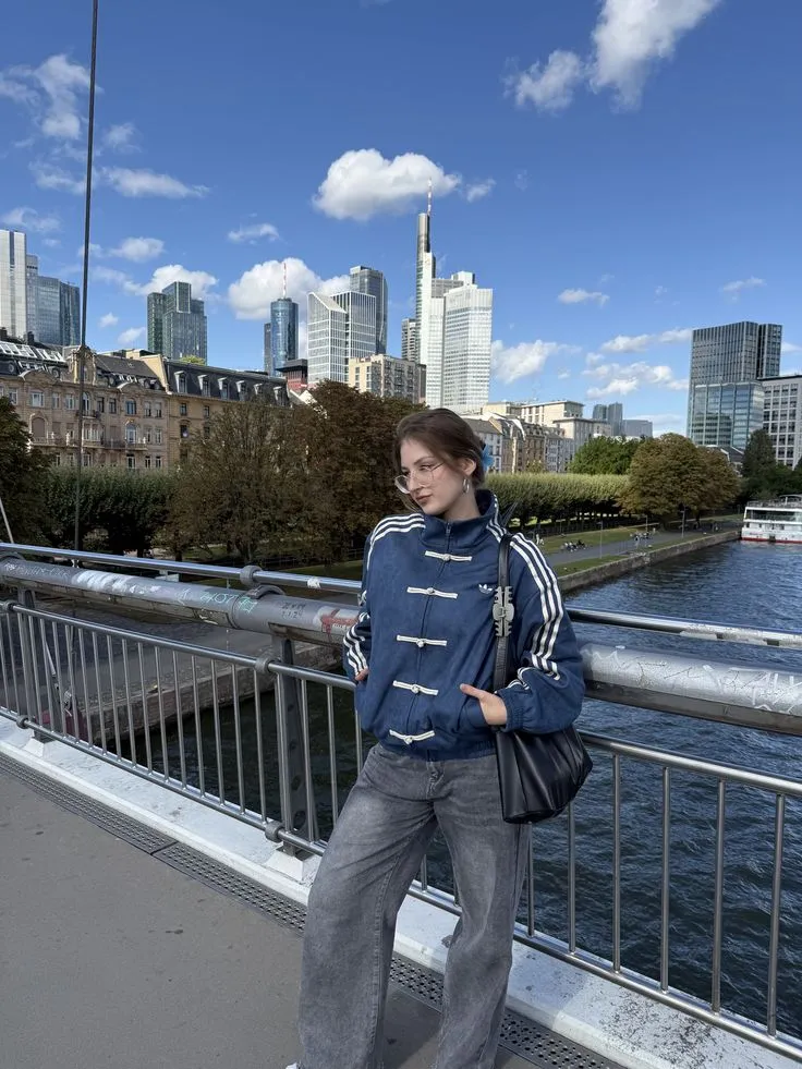 Adidas-Inspired Blue Chinese Collar Jacket – Premium Streetwear Track Style with Stripe Sleeves 1 Adidas-Inspired Blue Chinese Collar Jacket – Premium Streetwear Track Style with Stripe Sleeves