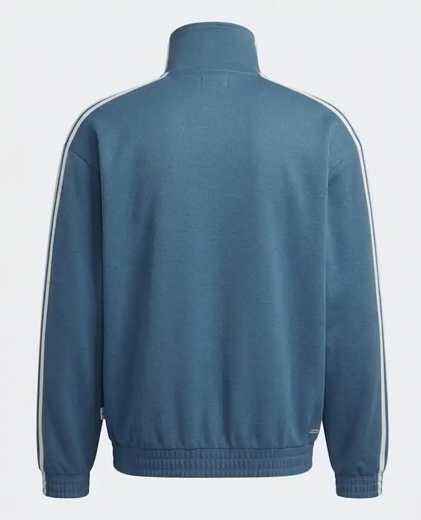 Adidas-Inspired Blue Chinese Collar Jacket – Premium Streetwear Track Style with Stripe Sleeves 3 Adidas-Inspired Blue Chinese Collar Jacket – Premium Streetwear Track Style with Stripe Sleeves - Image 3