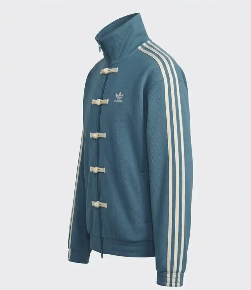 Adidas-Inspired Blue Chinese Collar Jacket – Premium Streetwear Track Style with Stripe Sleeves 4 Adidas-Inspired Blue Chinese Collar Jacket – Premium Streetwear Track Style with Stripe Sleeves - Image 4