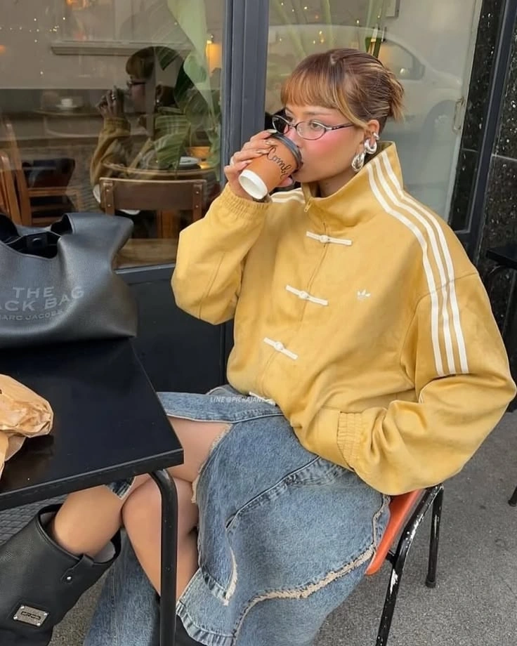 Mustard Yellow Oversized Chinese Knot Jacket for Women – Korean Streetwear High Neck Casual Track Jacket 4 Mustard Yellow cny Jacket