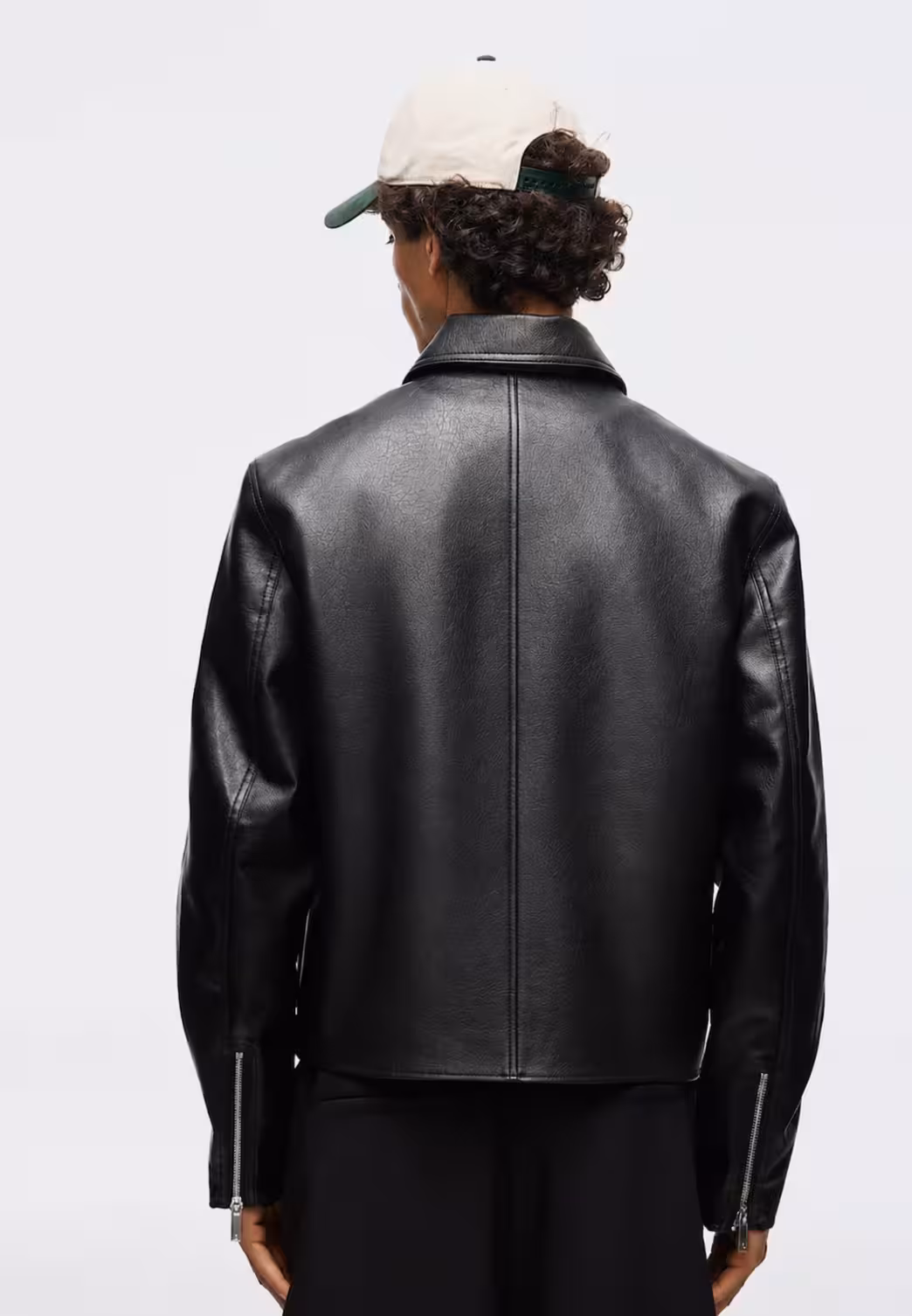 Black Faux Leather Jacket for Men – Classic Zip-Up Style 3 Men's black faux leather jacket back detail