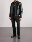 Black faux leather jacket for men with biker-inspired design