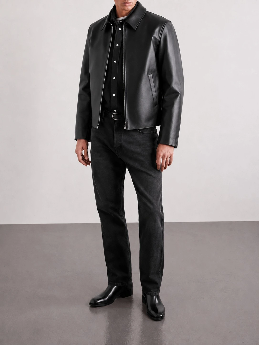 Black Faux Leather Jacket for Men – Premium Biker Style 1 Black faux leather jacket for men with biker-inspired design