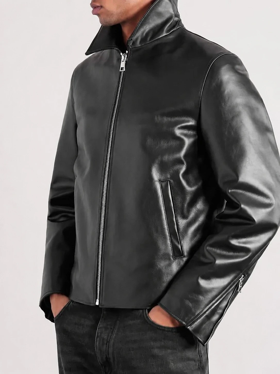 Black Faux Leather Jacket for Men – Premium Biker Style 3 Men's black leather look jacket front view