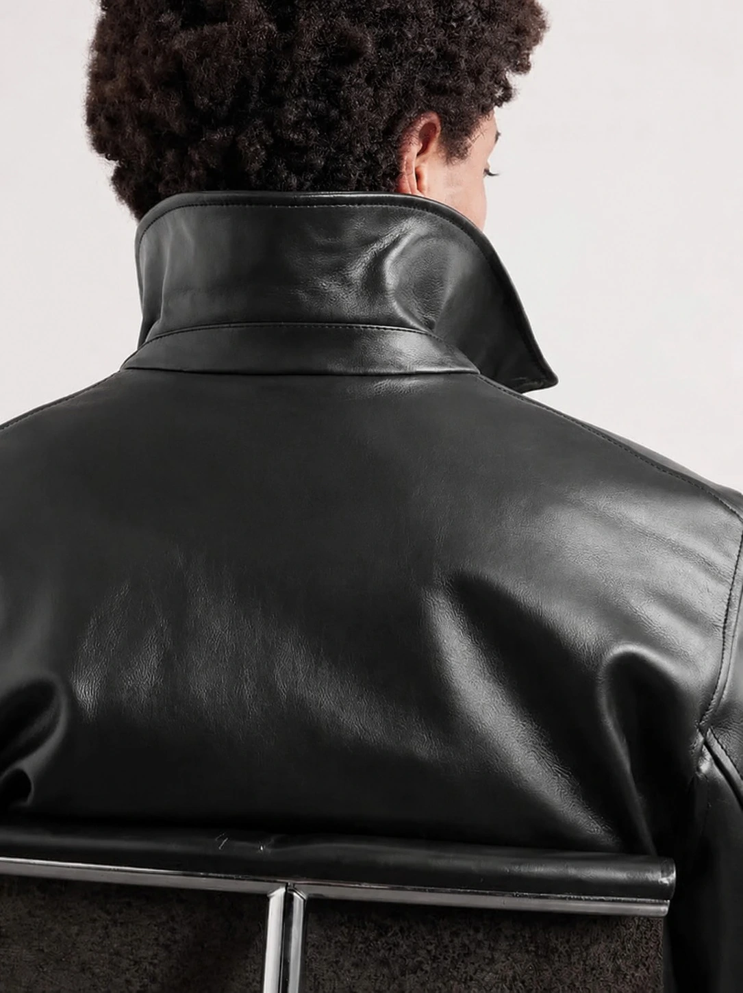 Black Faux Leather Jacket for Men – Premium Biker Style 5 Black faux leather jacket stand collar close-up